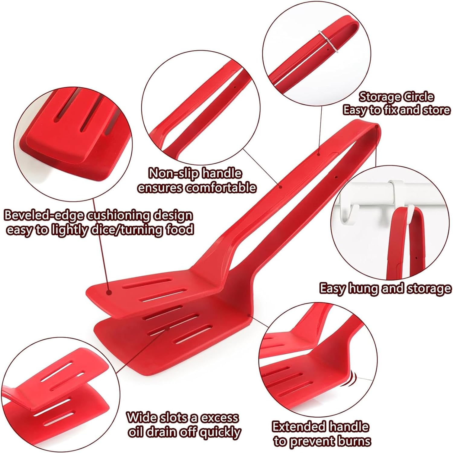 Silicone Kitchen Cooking Tongs, Premium Stainless Steel Silicone Barbecue Clamp, Multipurpose BBQ Clamp Spatula for Gripper Bread Clip, Fried Steak, Flipping Fish, Toast Salad Tongs - 11 Inch image number 2