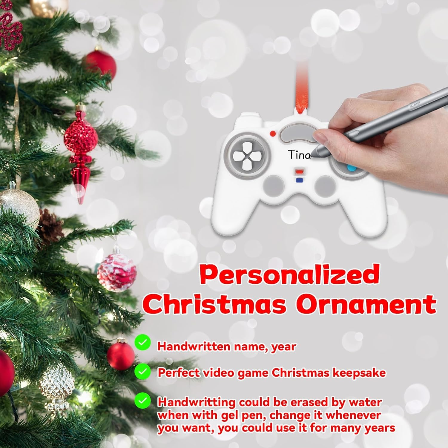 2024 Video Game Christmas Ornaments Personalized Video Game Controller Ornament for Gamer Lovers Customized Handwritten Christmas Tree Hanging Ornament Gifts Reusable PVC Rubber First Keepsake 2PC image number 2