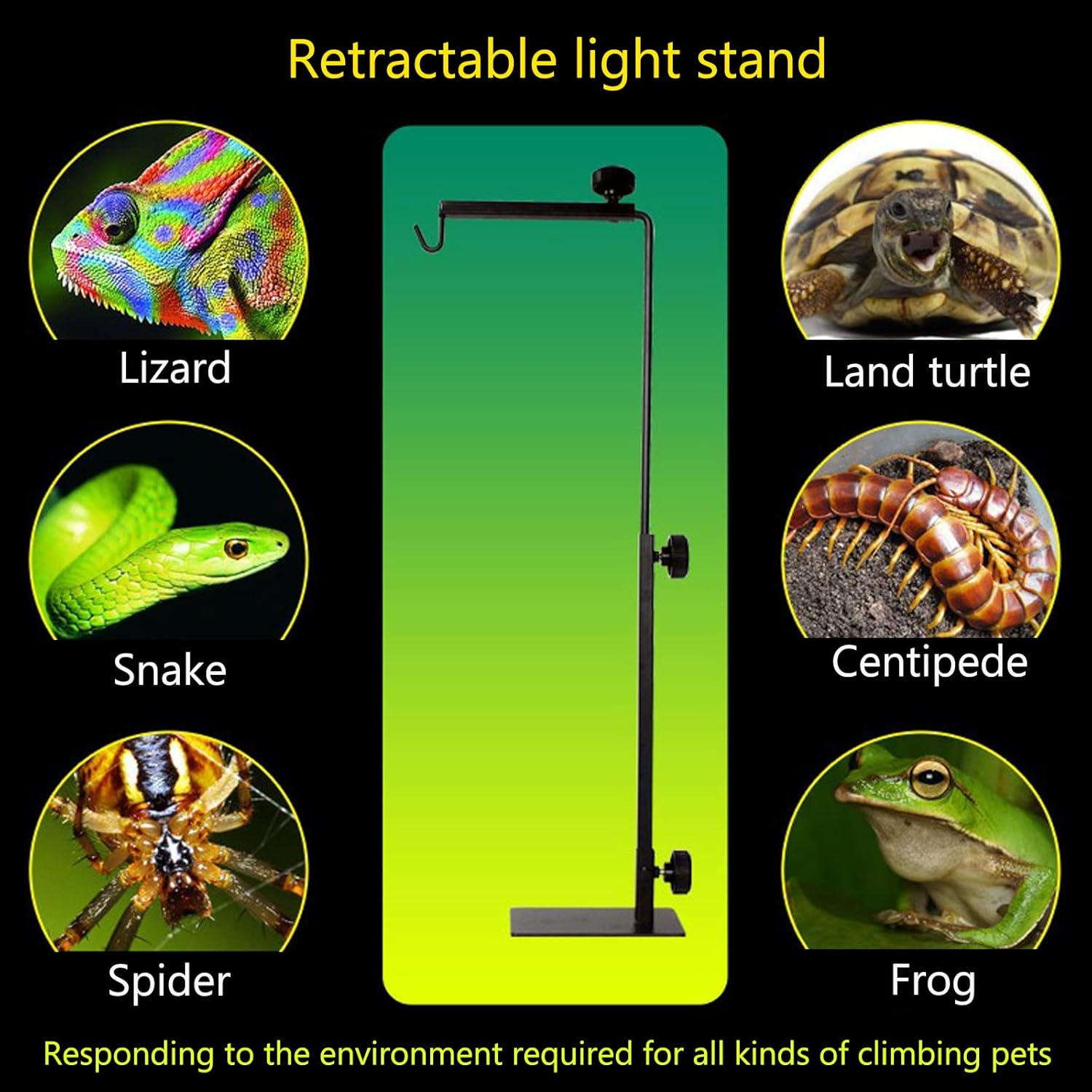 Adjustable Reptile Lamp Stand(16 to 25.2 Inch), Landing Lamp Holder Bracket with Base for Reptile Glass Terrarium Heating Light image number 5