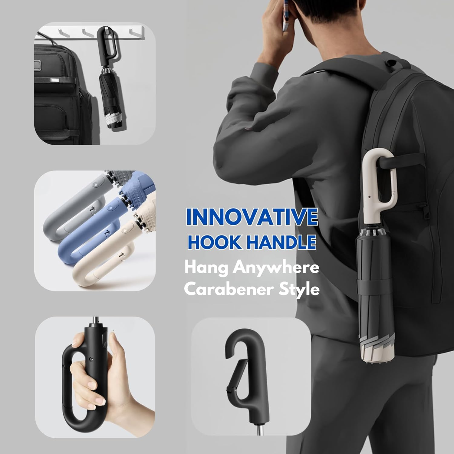 Automatic Extra Large Compact Umbrella with 10-Rib for Sun/Rain, Travel Windproof Folding Parasol with Hooking Handle, Inverted Dry Close and Safety Reflective Strips - Green image number 6