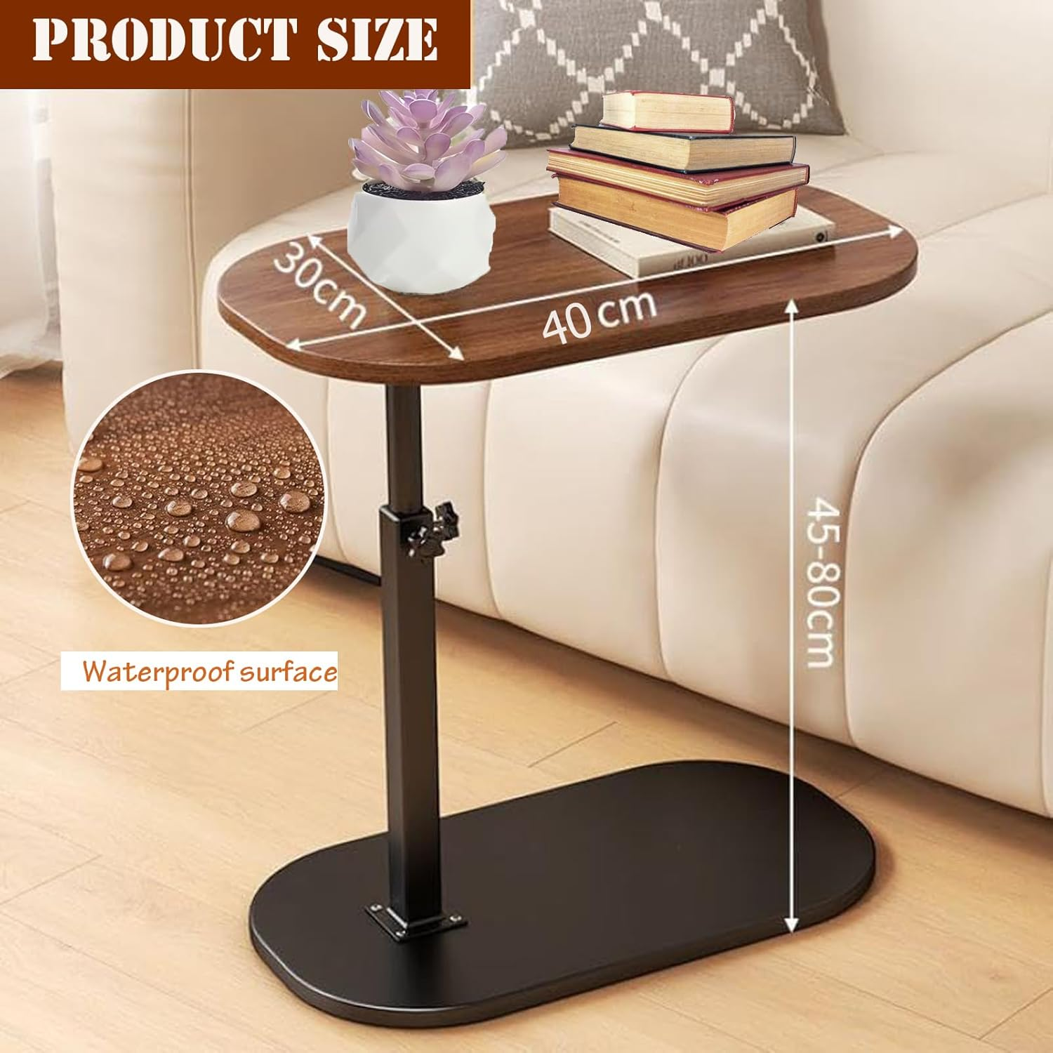 C Shaped End Table,Adjustable Height Side Tables Living Room for Sofa and Bed, 360&deg;Swivel & Flip Top Couch Table for Bedroom,Bathtub and Small Spaces Furniture(17.7"-31" H) image number 4
