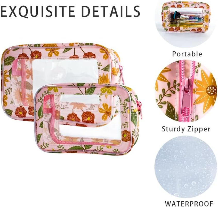 Toteprint Transparent Waterproof Cosmetic Bag Made of PVC with Floral Pattern, 21 X 13.5 X 7 Cm, Travel Organiser for Day Care, Men and Women, Red Flowers, Modern image number 3