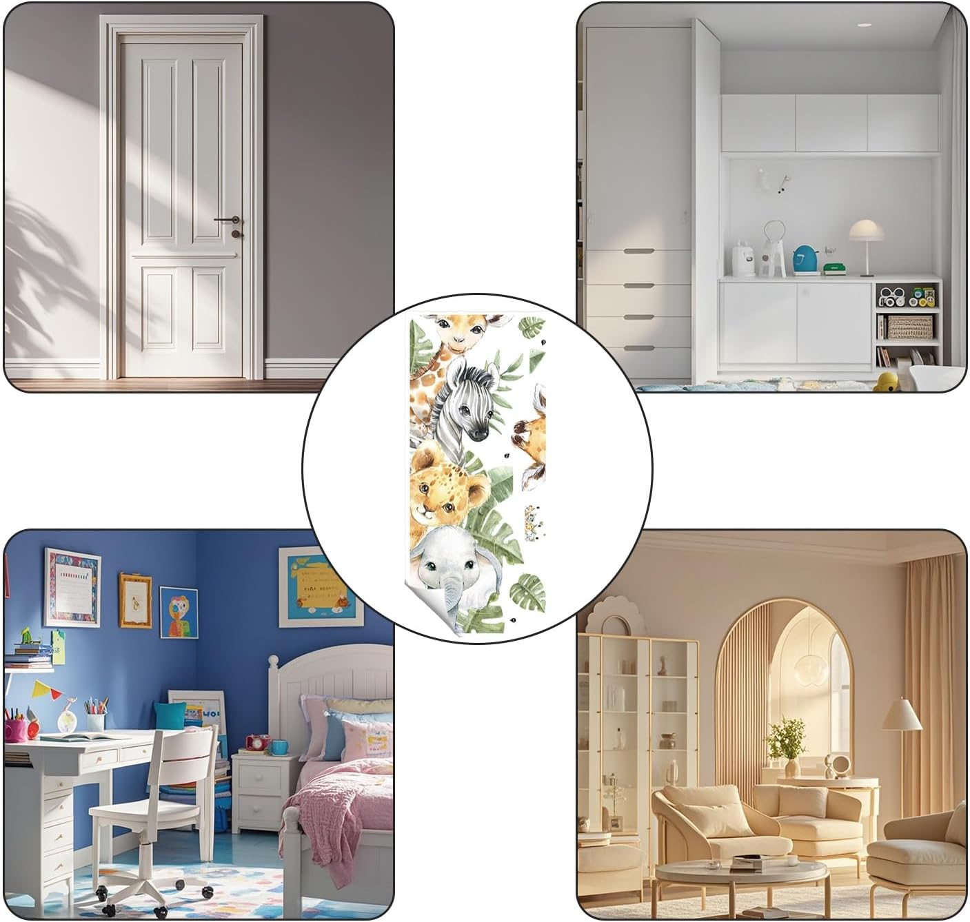 Jungle Animal Wall Stickers Wall Decals Cartoon Animal Giraffe Elephant Zebra Lion Safari Green Leaves Wall Decals for Kids Baby Nursery Bedroom Kindergarten Playroom image number 5