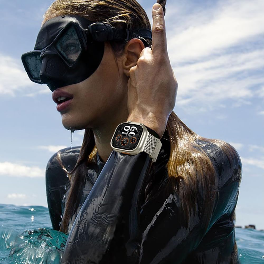 MRVOEBC Stainless Steel Band Compatible for Apple Watch Ultra 49Mm 46Mm 45Mm 44Mm 42Mm 41Mm 40Mm 38Mm, Titanium Loop Replacement Strap Compatible with Iwatch Series 10/9/8/7/6/5/4/3/2/1/SE image number 3