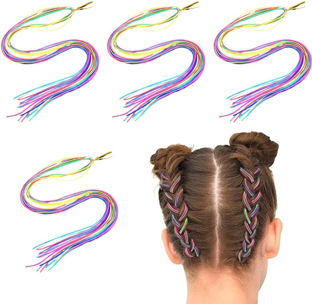 Pack of 32 Hair Braids Colourful Hair Wrap Cord Various Gradient Colours Hair Rope Band Rainbow Braided Hair Scrunchie DIY Ponytail Braids Hair Styling Accessories for Women Girls Hair Strands image number 1