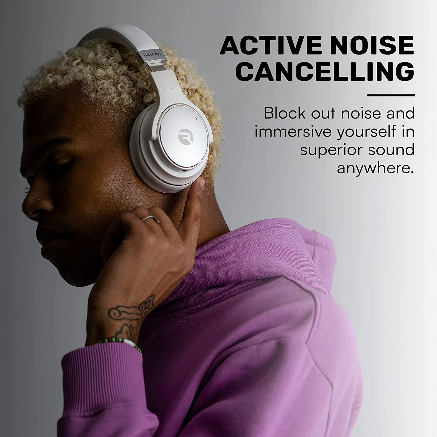 Raycon Everyday Wireless Bluetooth over Ear Headphones, with Active Noise Cancelling, Awareness Mode and Built in Microphone, IPX 4(Rose Gold) image number 1