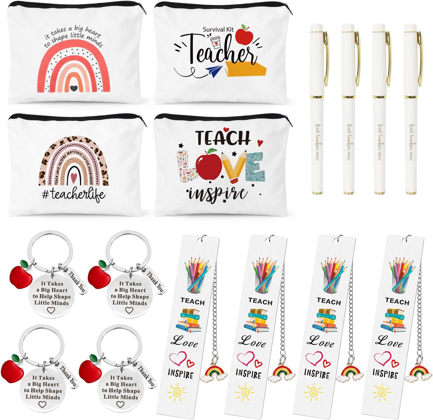 UAREHIBY 16 PCS Teacher Gifts in Bulk,Thank You Teacher Gifts with Makeup Bags,Teacher Appreciation Week Keychain,Bookmark Gifts for Teachers,Best Teacher Ever Pen Gifts,Christmas Gifts image number 5