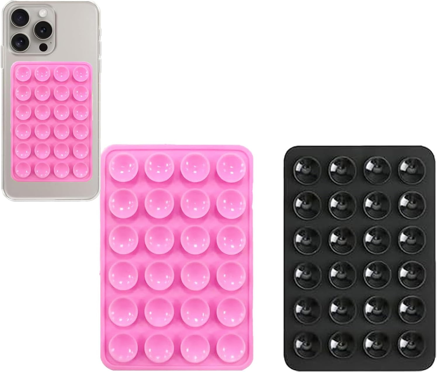 Rookii 2PCS Silicone Suction Phone Case Adhesive Mount,Leeneen 2.2&Prime; X 3.2&Prime;Hands-Free,Strong Grip Holder for Selfies and Videos,Durable,Easy to Use,For All Phone (Pink)