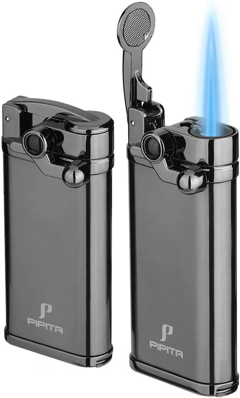 PIPITA 2Pcs Torch Lighter Windproof Pocket Lighter Jet Single Flame Lighters, Adjustable Flame and Refillbale Fuel Metal Lighter(No Butane) (Gray)