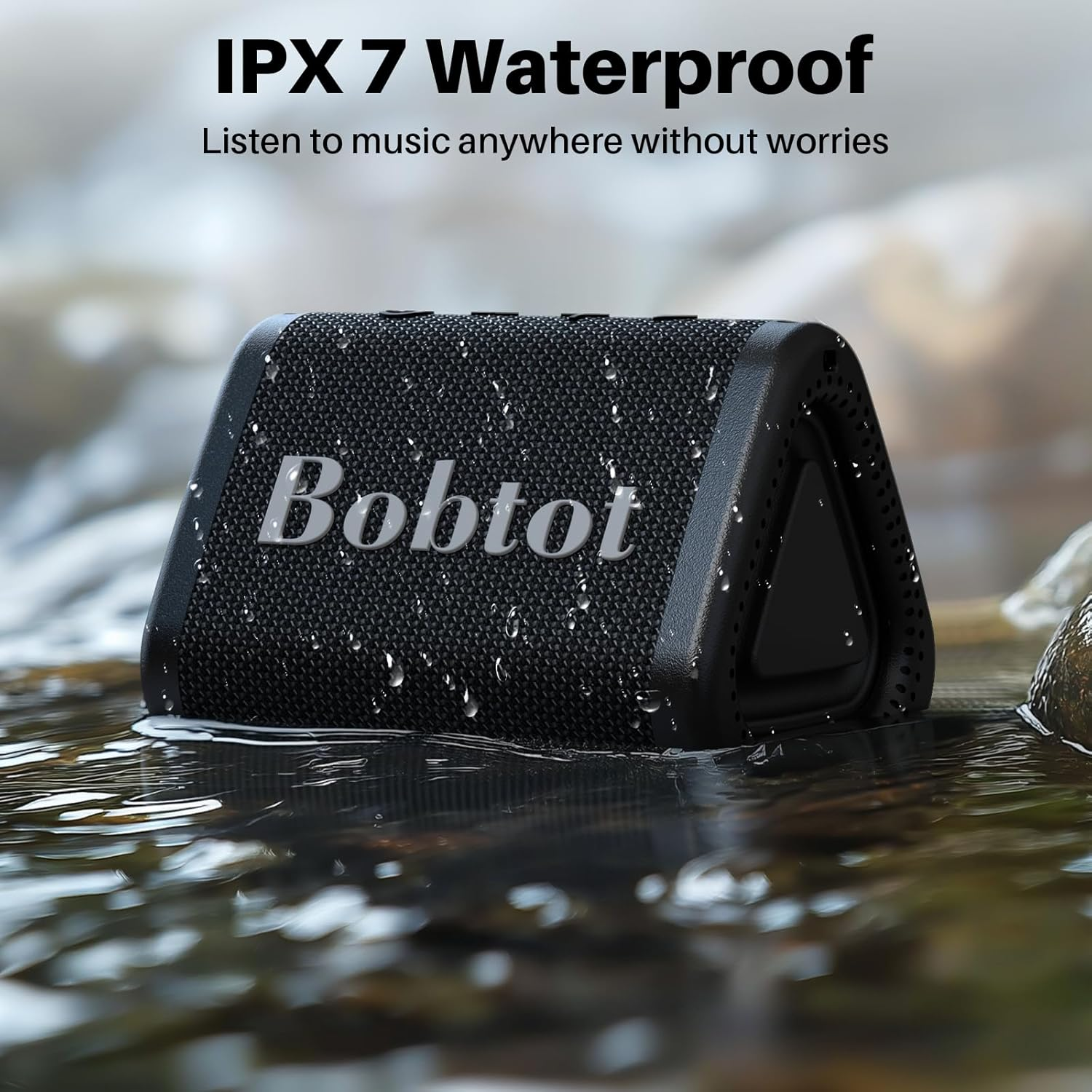 Bobtot Portable Bluetooth Speaker Wireless, IPX7 Small Shower Speaker Waterproof, 15H Playing Time, Loud and Stereo Sound with Bass, TWS Pairing for Party, Camping, Travel, Black image number 5