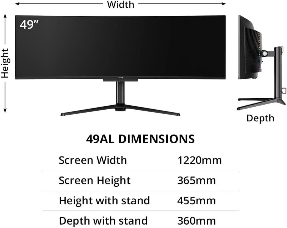 PRISM+ 49AL 49" Curved QD-OLED Super Ultrawide Gaming Monitor, 32:9 DQHD (5120X1440), 144Hz, 0.03Ms, AMD Freesync Premium, In-Built 2.1Ch Speakers, Ergonomic Stand, 3 Yrs Warranty image number 5