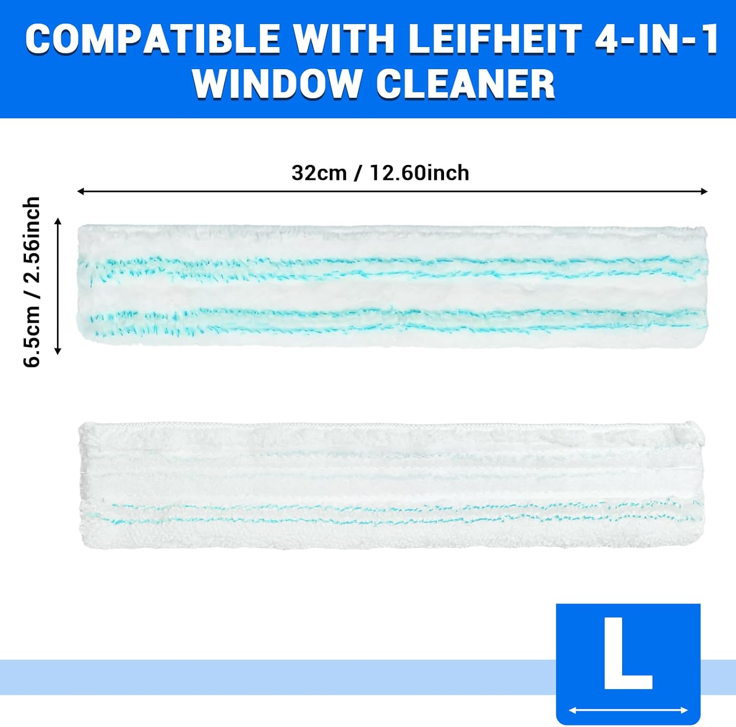 Gifcomda 3 Replacement Covers for Leifheit Window Wiper L - Microfibre Replacement Covers with Fastening, Easy Fit, Highly Absorbent, Best Glass Cleaning image number 1