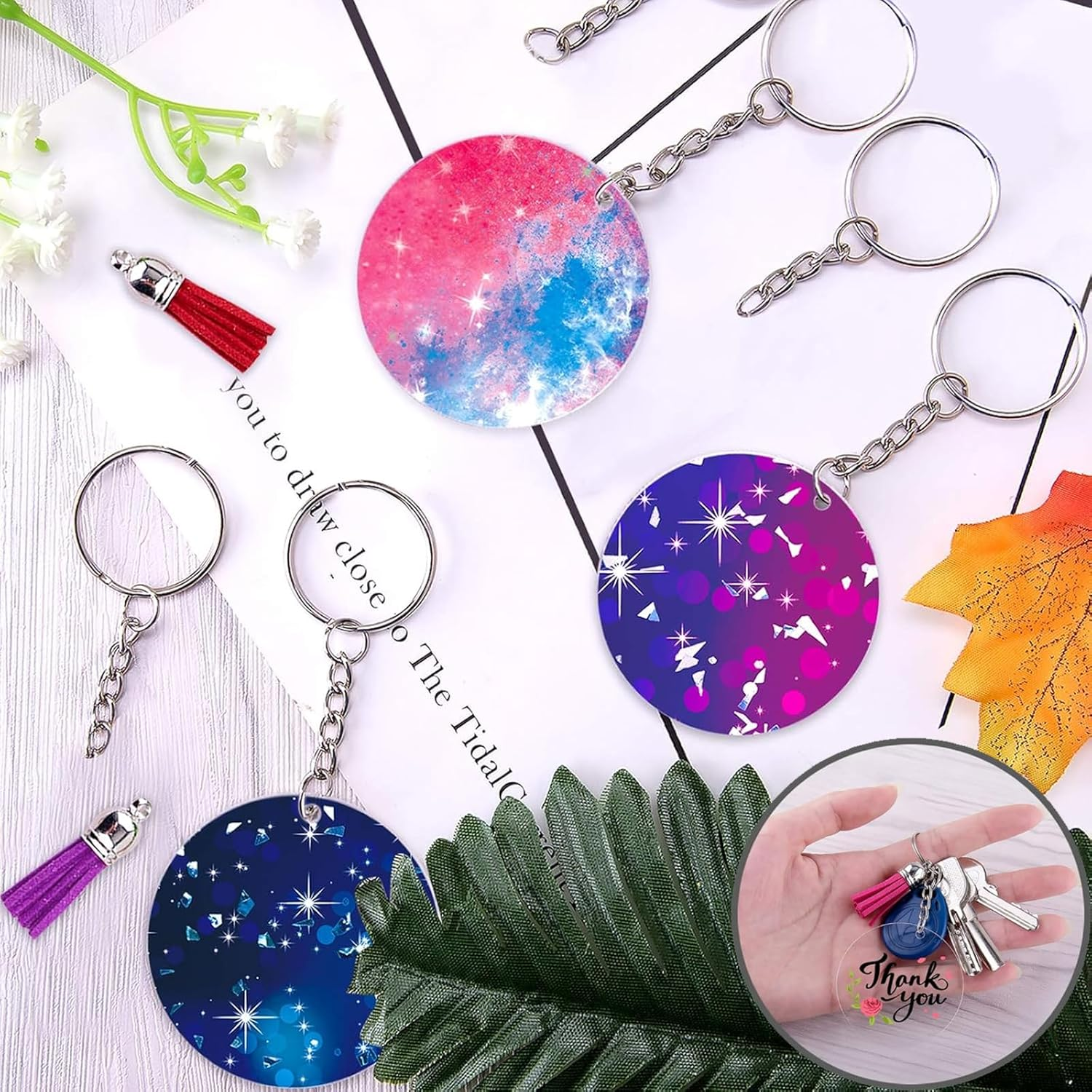 350 Pcs Acrylic Keychain Blanks,Diy Transparent Keychain Tassels Set, Include 60 round Acrylic Circle Disc,60 Key Rings with Chain,60 Colorful Tassel,170 Jump,Rings for DIY Keychain and Craft image number 1