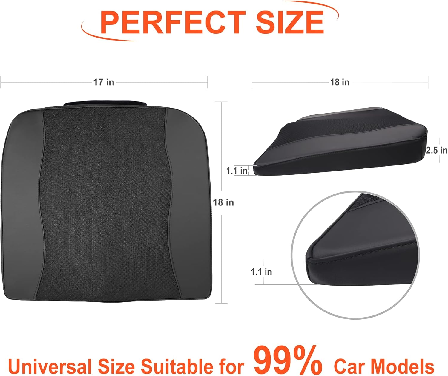 Car Seat Cushion, Comfort Memory Foam Car Cushions for Driving - Sciatica & Lower Back Pain Relief, Driver Seat Pillow for Auto, Office Chair, Wheelchair - Black - Black image number 4