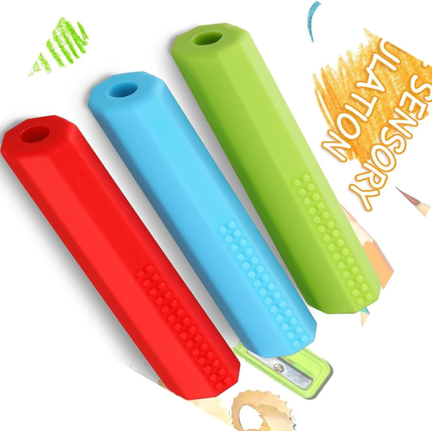 6 Pencil Caps Chewable Pencil Pencil Caps (Red, Pink, Orange, Purple, Blue, Green) image number 6