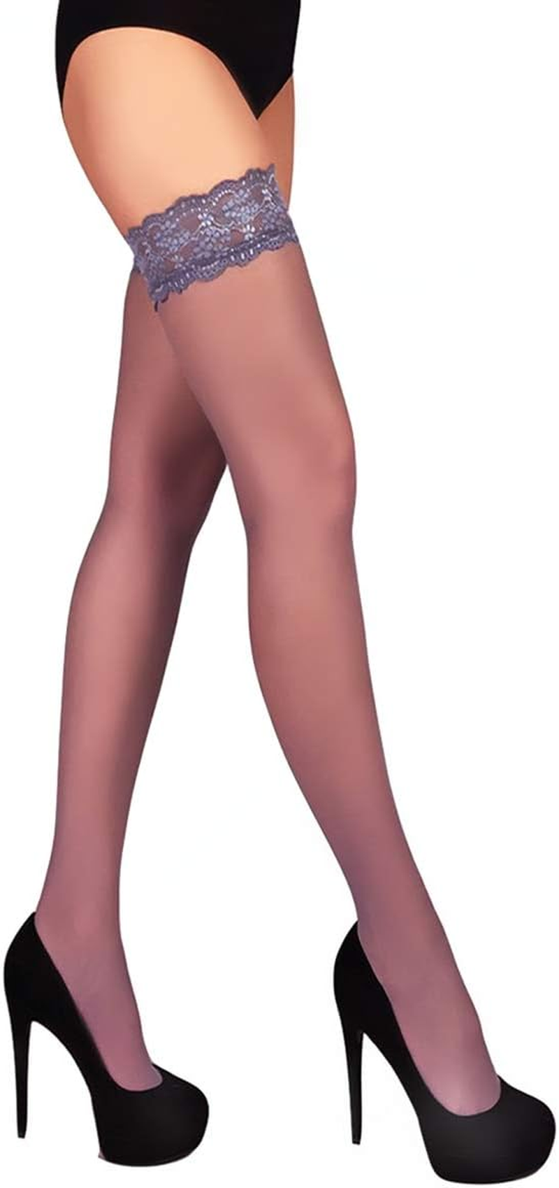 THIGH HIGH Sheer Lace Top Silicone Stockings Nylon Hosiery 20 Den S - XL