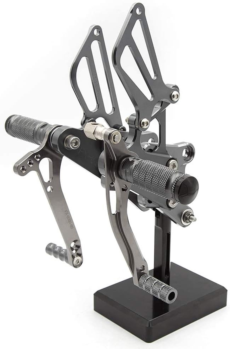 FXCNC CNC Billet Motorcycle Rearset Foot Pegs Rear Set Footrests Fully Adjustable Foot Boards Compatible with VFR400 NC30 RVF400 NC35 - Black image number 7