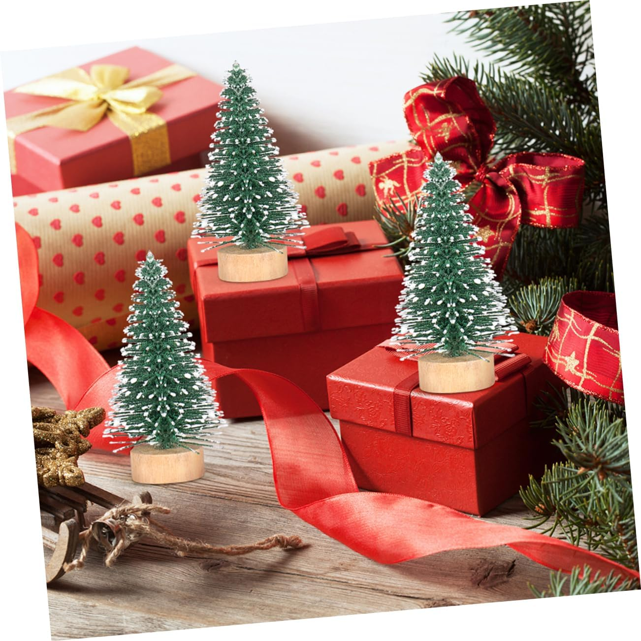 12Pcs Mini Adornment Christmas Tree Ornaments Covered for DIY Craft Tree Decorations