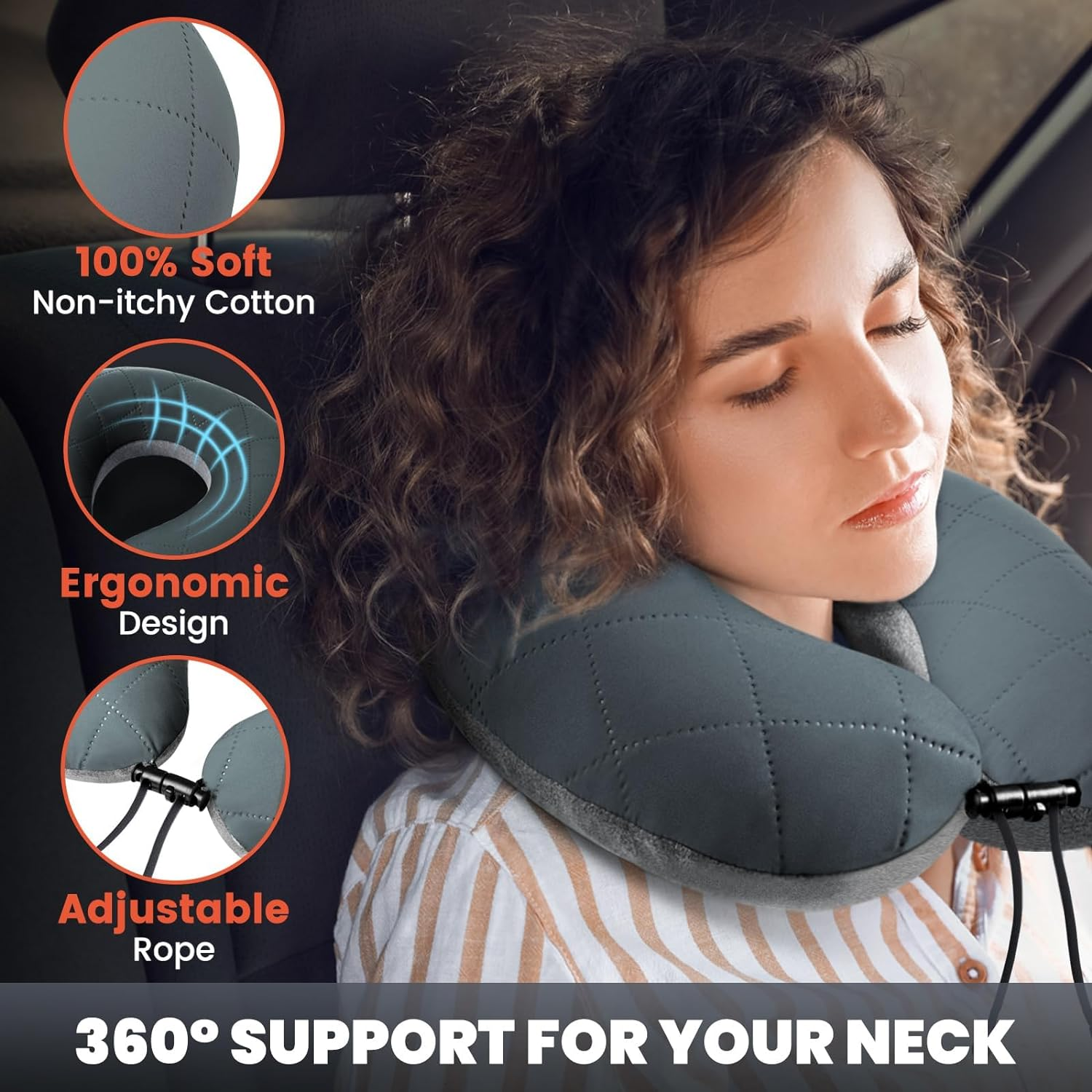 HIKENTURE Travel Pillow, Ultralight Inflatable Neck Pillow, Fully Inflated in 3 Breaths, Ergonomic Travel Neck Pillow for Airplane & Car, Portable Flight Pillow with Adjustable Softness(Grey) image number 1