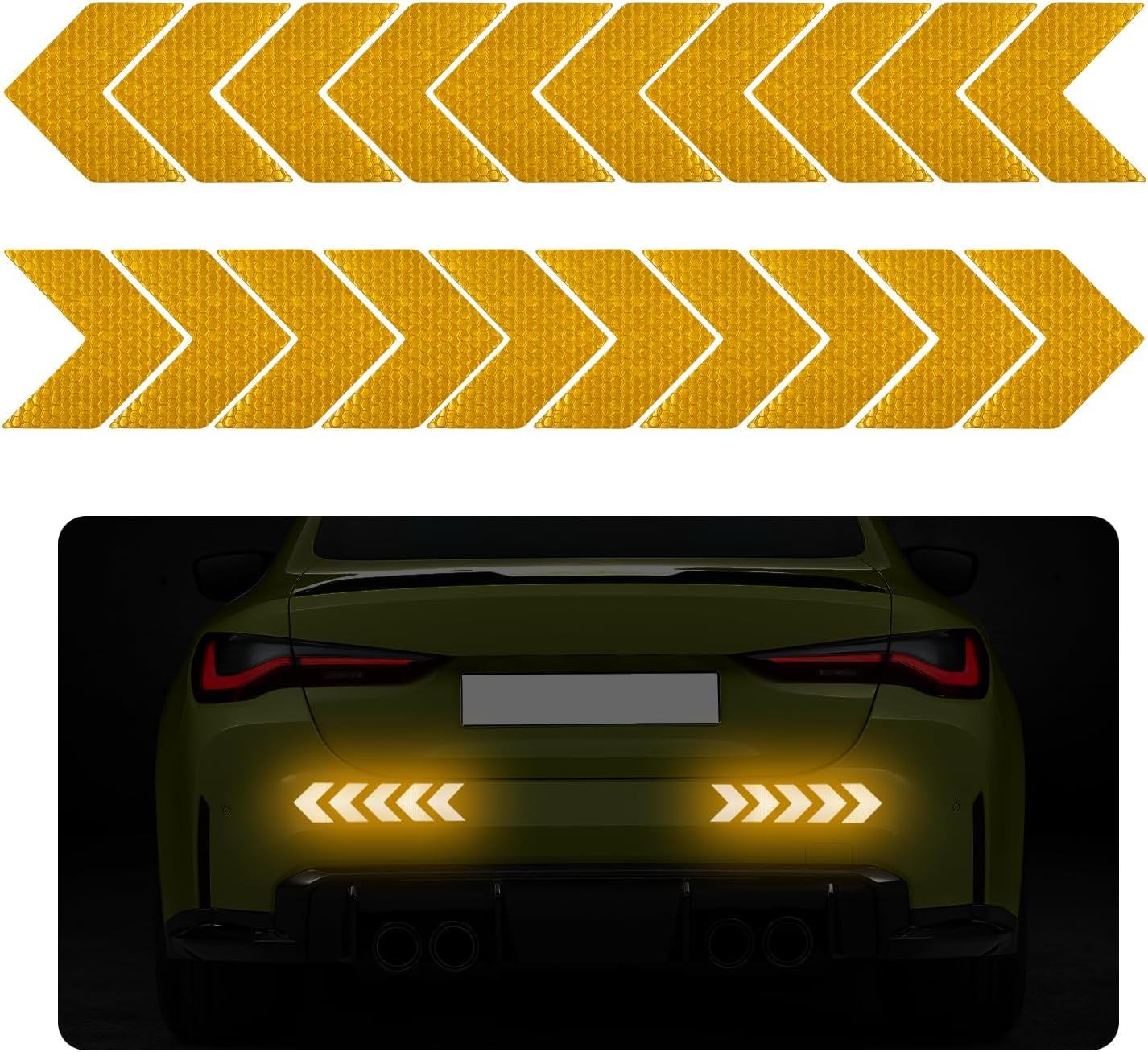 Sylvil 20 PCS Car Arrow Reflective Stickers, Waterproof Safety Warning Sign Reflective Decal, High Night Visibility Reflector Tape for Auto Trunk Rear Bumper Body, Car Accessories (Red)