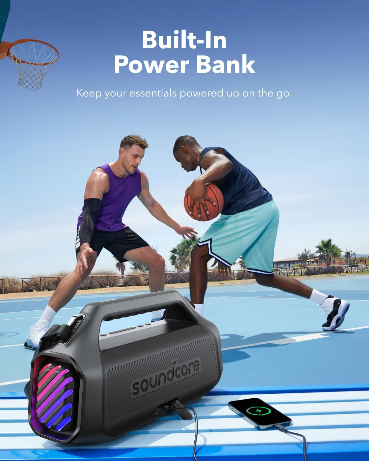 Soundcore Boom 2 plus Outdoor Speaker, 140W, 2+2 Channel, Bassup 2.0, 20H, Fast Charge, IPX7 Waterproof, RGB Lights, USB-C, Power Bank, BT 5.3, Portable Bluetooth Speaker, Camping, Beach, Backyard image number 3