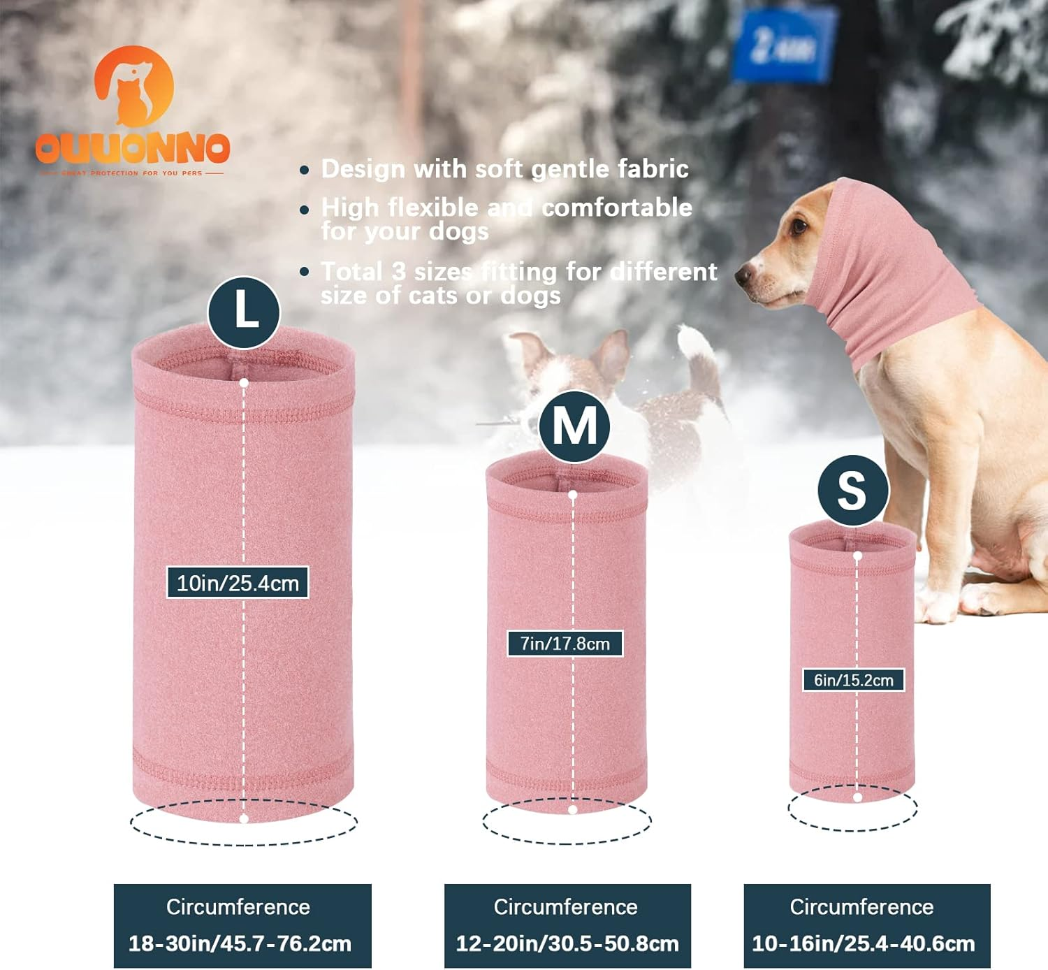 Ouuonno Dog Snood for Neck and Ear Warmer, Calming Pet Snood Covers for Anxiety Relief and Grooming, Muffs for Dogs and Cats (Small, Pink) image number 6