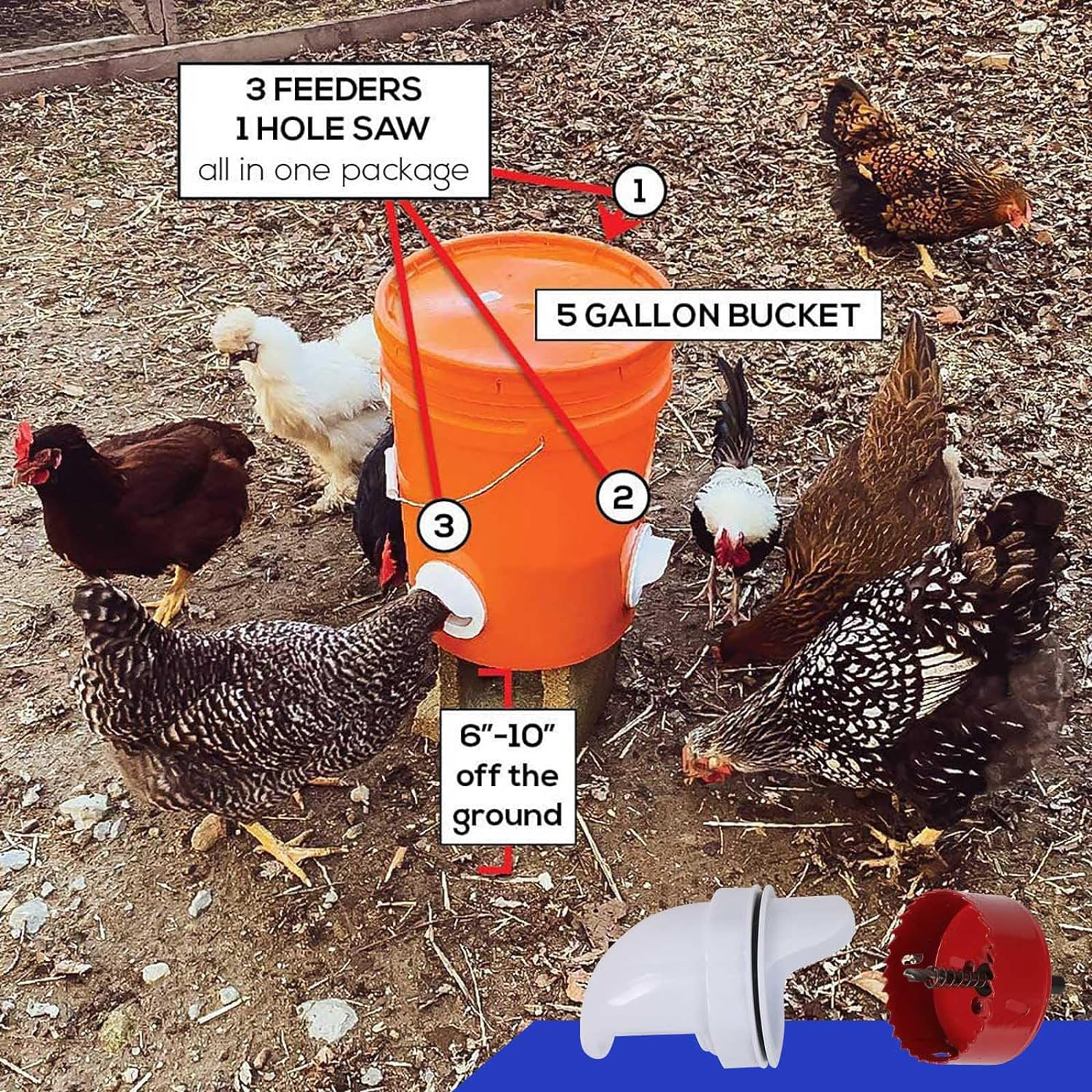 Chicken Feeder and Chicken Water Cups, Automatic 6 Pcs Feeders Port and 6 Pcs Water Cups, Rodent Proof Rain Proof Poultry Feeder Kit for DIY image number 6