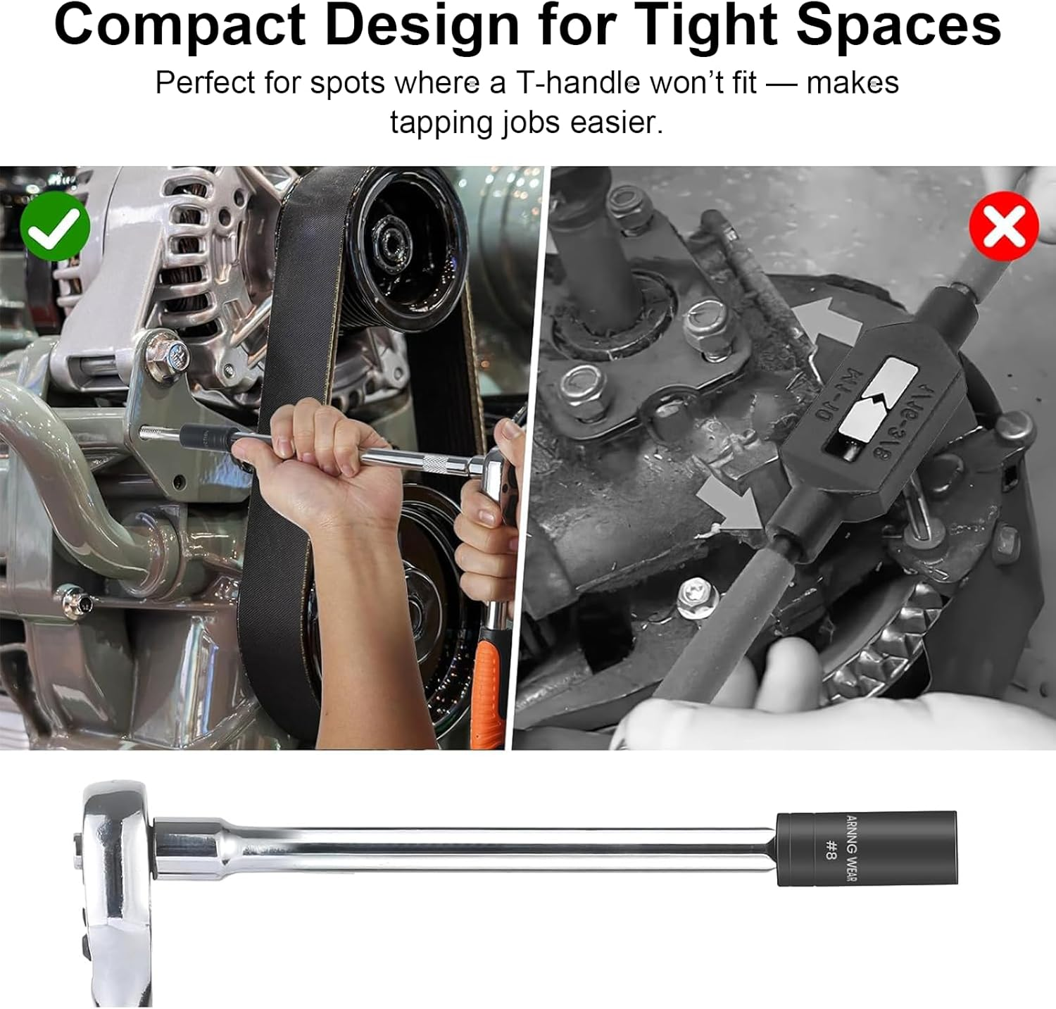 8Pcs Tap Socket Set, 1/4" & 3/8" Square Drive Tap Sockets, Heavy-Duty Cr-V Socket Set with Case, Fits Ratchet Wrench for Car Repair, Machinery & DIY Use image number 6