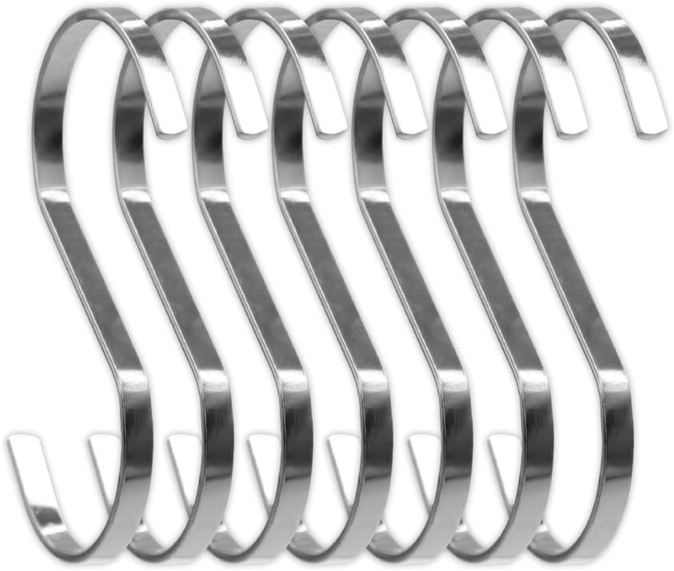 Sumdirect 10Pcs 3.9 Inches Flat S Shape Chrome Finish Heavy-Duty Stainless Steel Hanging Hooks for Scarf, Apparel, Kitchenware, Utensils, Plants, Towels, Gardening Tools, Clothes (Black) (Silver)