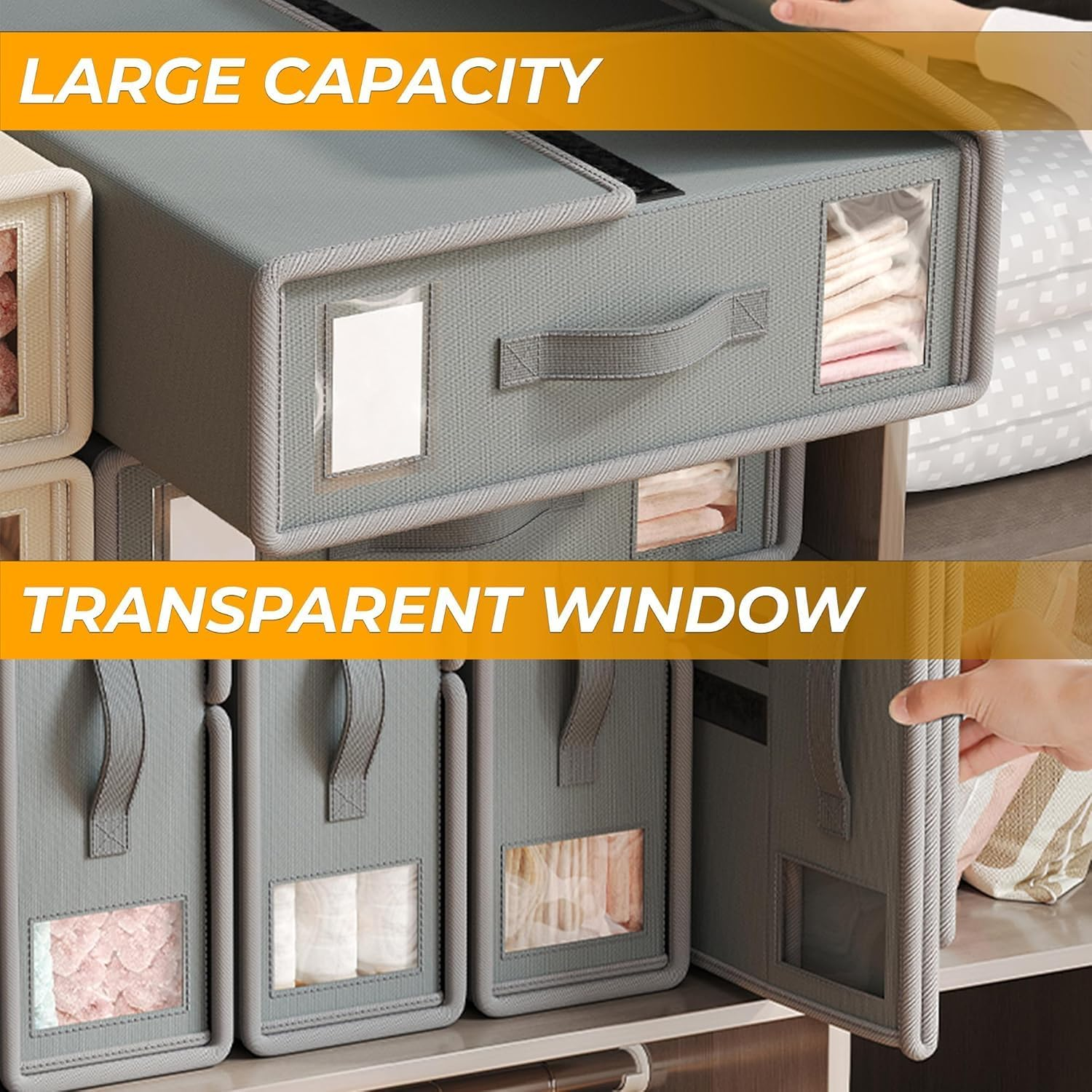 Foldable Bed Sheet Organizer and Storage, Linen Closet Organizer with Window, Label and Clear PVC, Sheet Storage for Bedding Sheets, Duvet Covers and Pillow Cases 2 Pcs (Gray) image number 3