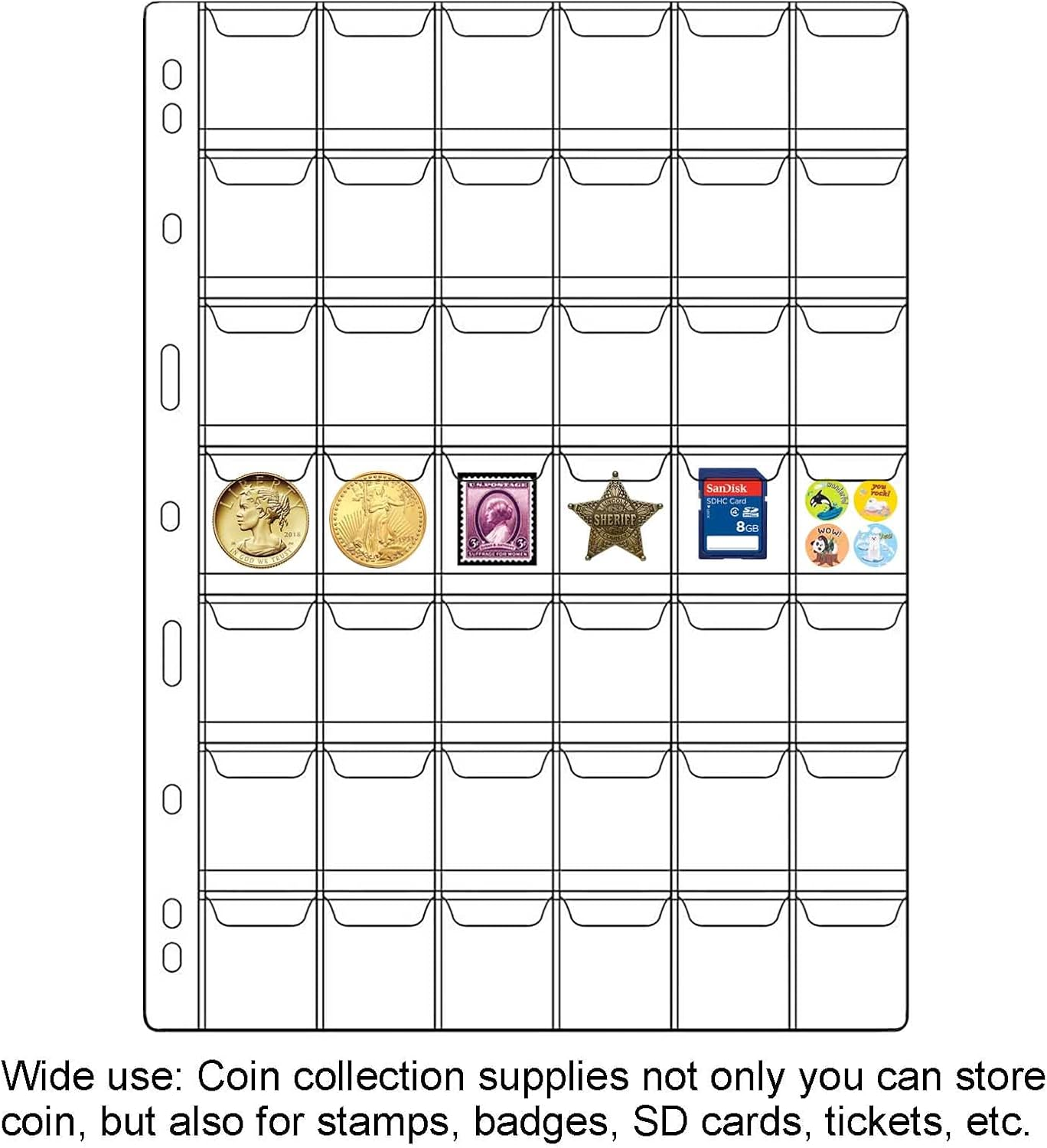 42-Pocket Coin Pages for Collectors, Standard 9-Hole Coin Collection Pages Fit Most Binder, Coin Collecting Supplies, Coin Sleeves for Stamp, Badges Etc image number 2