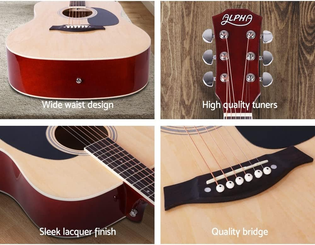 41 Inch Acoustic Guitar Wooden with Carry Bag ALPHA - Natural - 41" Natural image number 4