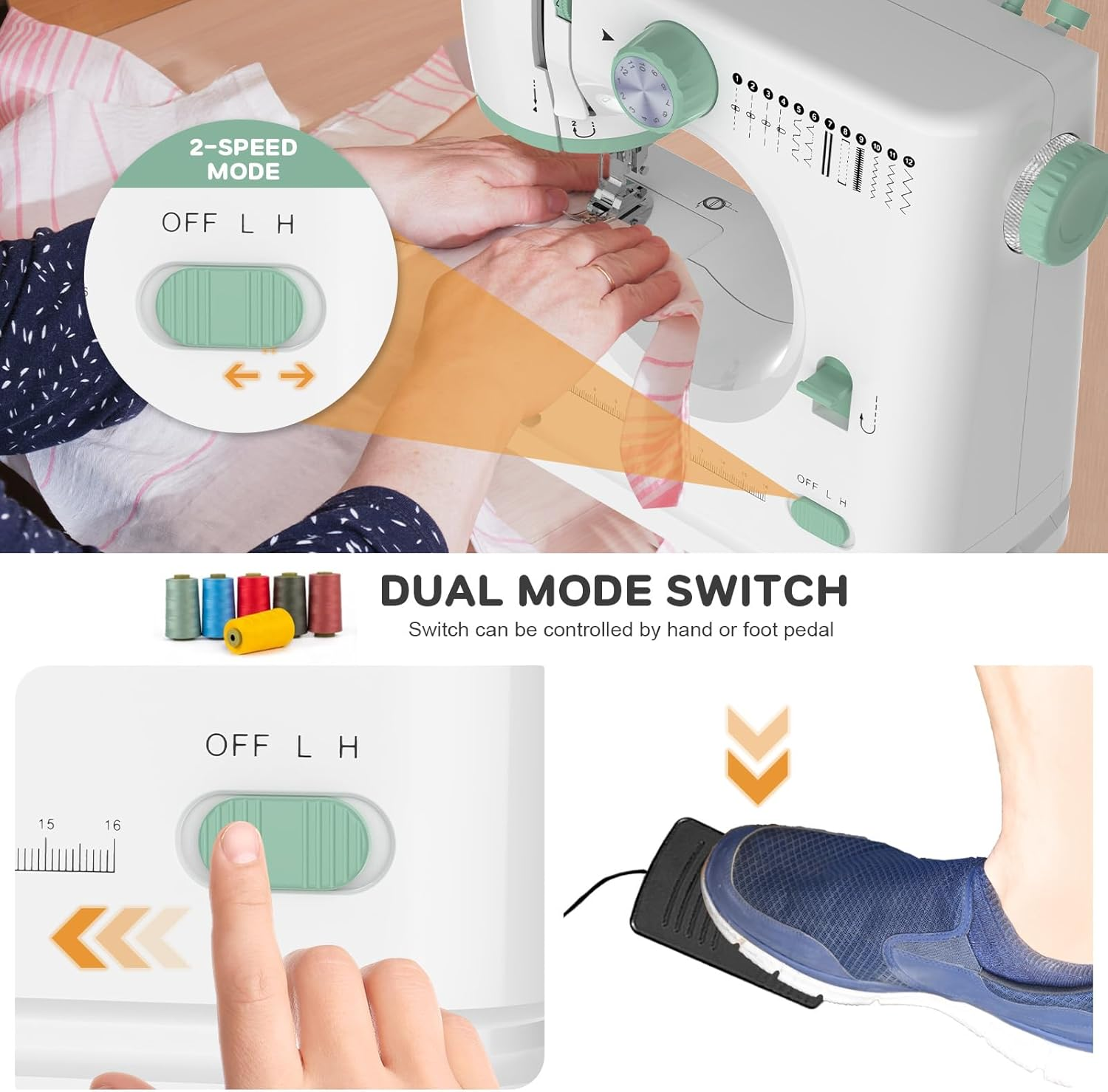 Sewing Machine with 54 Sewing Accessories & Table,Portable Electric Mending Machine for Home Travel DIY Beginners with 12 Stitch Patterns | Built-In Light image number 6