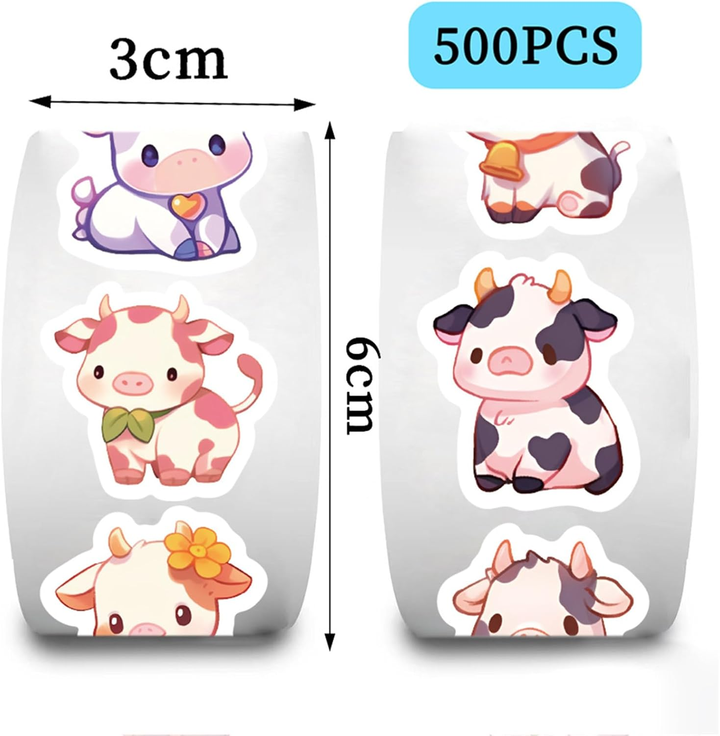 Cow Rolls Small Stickers for Kids 500Pcs Cute Circle Teacher Supplies Stickers for Kids Classroom 10 Designs Motivational Stickers for Training Reward (Cow) - Axolotl image number 2