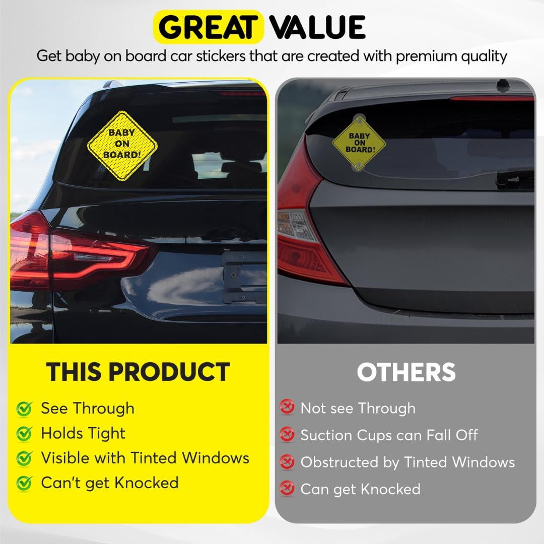 Baby on Board Sign for Car | Better than Suction | Micro-Perforated Vinyl Car Stickers | 2 Pack | Durable & Strong Adhesive | Weatherproof | Easy to Apply & Remove | 5" X 5" (Text Only) image number 6