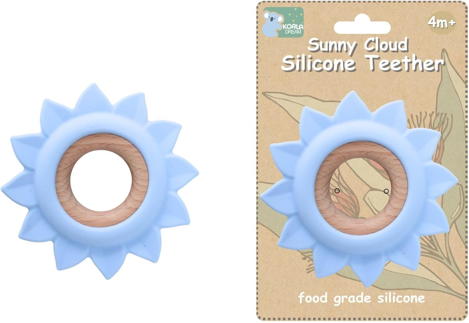 Koala Dream - CA3021C Silicone TEETHER Sun Blue - Natural Timber and Food-Grade Silicone image number 3