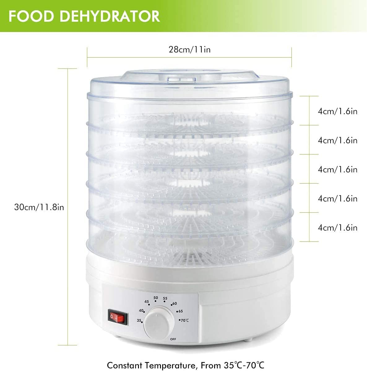Food Dehydrator Machine, Professional Electric Multi-Tier Food Preserver, Meat or Beef Jerky Maker, Fruit & Vegetable Dryer with 5 Stackable Trays, High-Heat Circulation image number 2