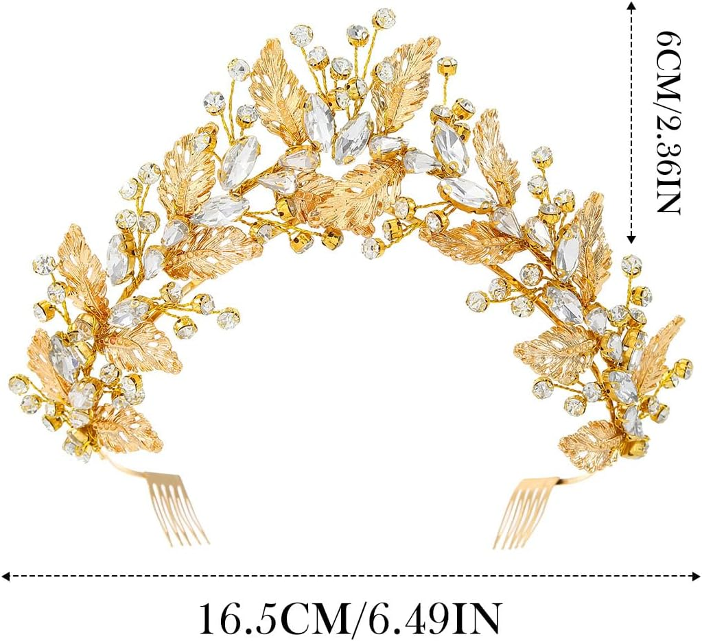 Fashband Rhinestone Leaf Headband Gold Crystal Headwear Bridal Wedding Hair Accessories for Women