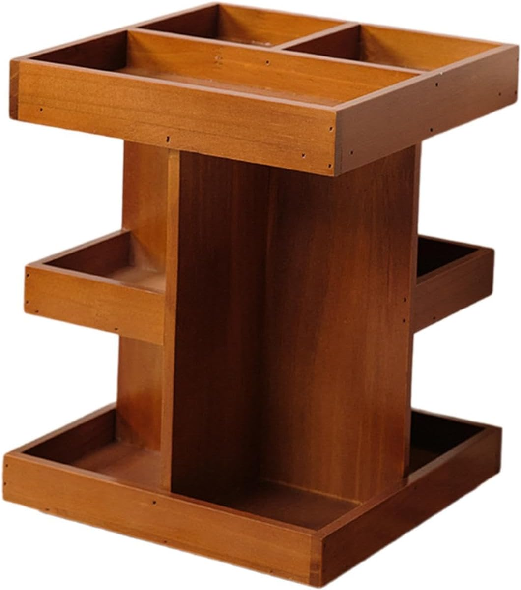 Kokiya Organizer Rotating Cosmetic Storage Box, Retro Design Cosmetic Rack, Wooden Makeup Holder for Home,Bathroom, image number 6