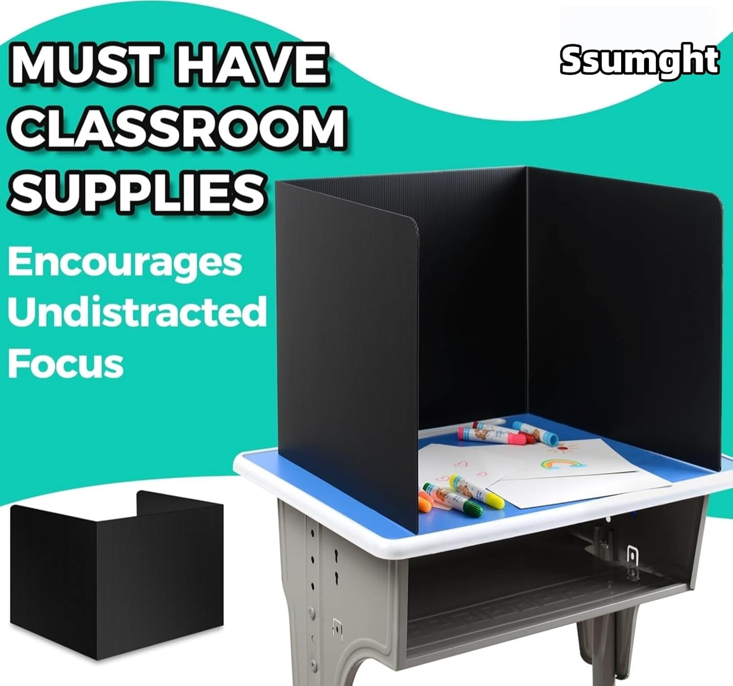 Ssumght 16 Pcs Privacy Folders for Students Privacy Boards Cardboard Desk Divider Classroom Waterproof Testing Divider Bulk for School Teacher Home Focus Study Supplies (Black)