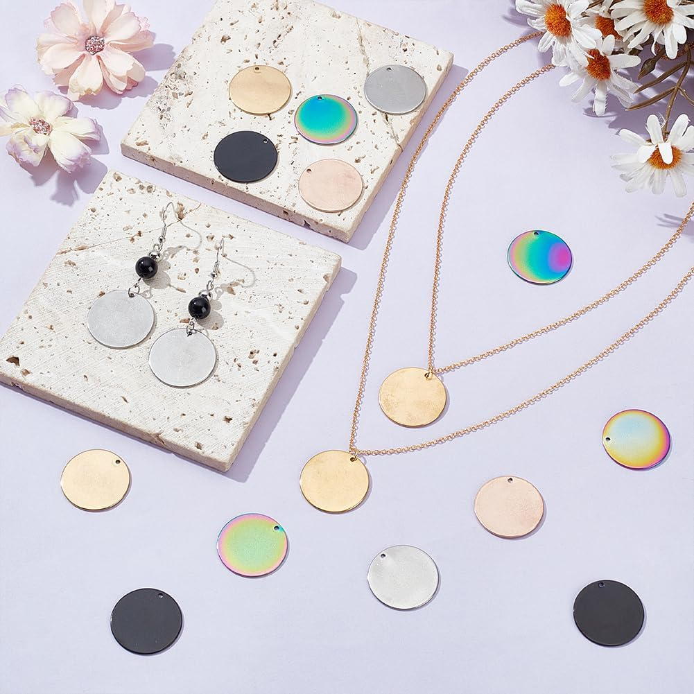 UNICRAFTALE 30Pcs 5 Colours round Metal Laser Engraving Blanks Dog Tags 25 Mm Stainless Steel Pendant Smooth Empty Tags Metal Charms for Jewellery Key Pet Dog Tags Making and Crafts image number 1
