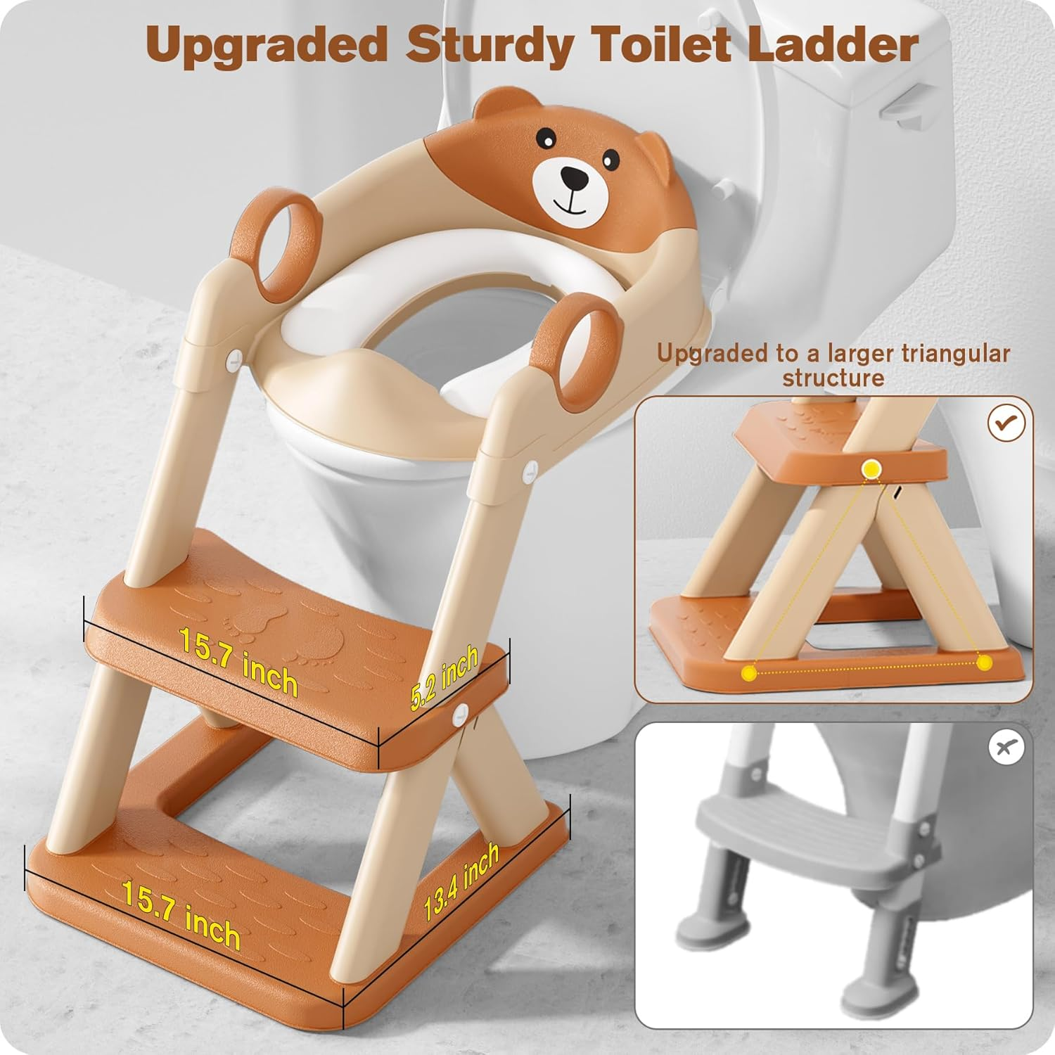 Potty Training Seat, Upgrade Toddler Toilet Seat for Kids Boys Girls, 2 in 1 Potty Training Toilet for Kids, Splash Guard Anti-Slip Pad Step Stool（Brown）, XTL-8868 image number 5