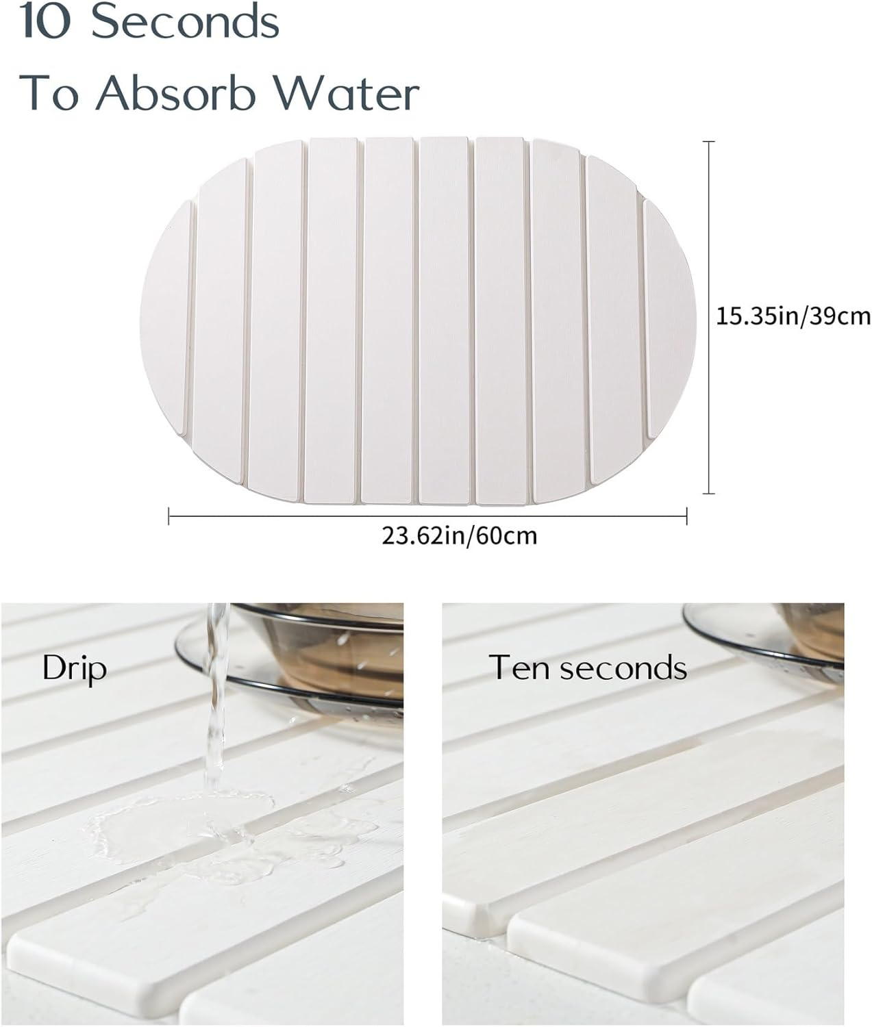 Diatomaceous Earth Dish Drying Mat, 23 X 15 Inches, Large Stone Kitchen Counter Mat,Stone Drying Mat Fast Drying (White, Oval) image number 1