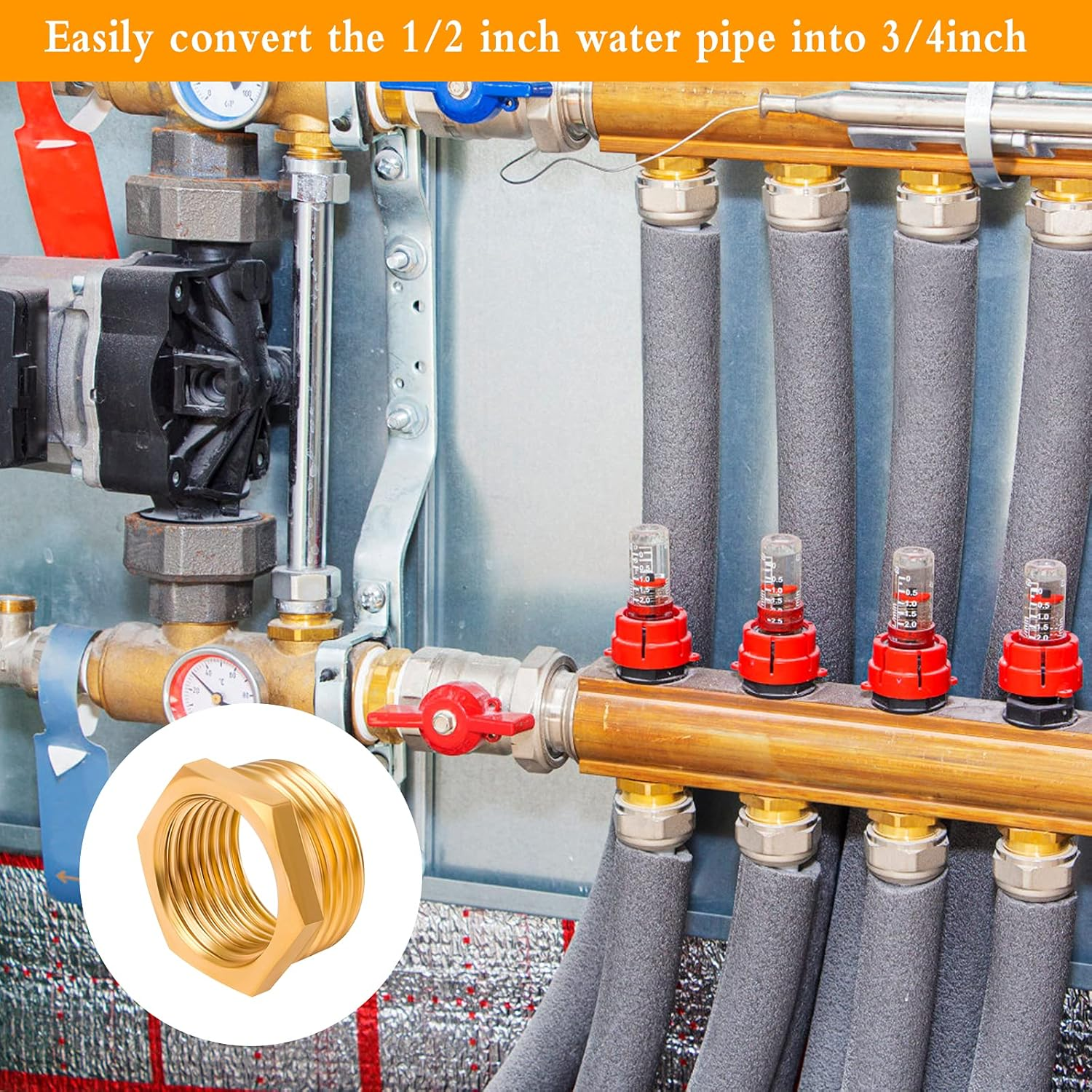 4 Pieces Reducer Adapter, Brass Thread Adapter Hex Water Pipe Reducer Fittings 1/2 Female to 3/4 Male Adapter for Hose Connector image number 5