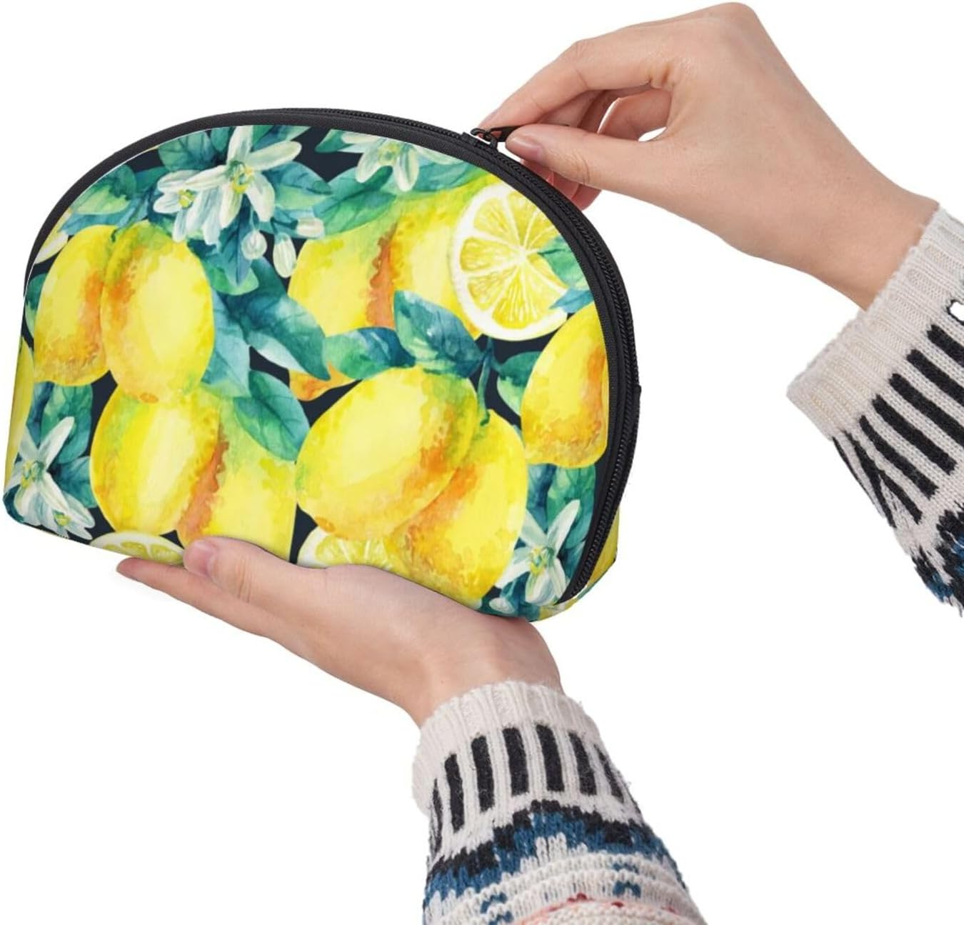 Cozimangoe Coin Pouch Makeup Bags Set, 2 Piece Shell Shape Cosmetic Bag with Pockets for Daily Travel Handbag Lipstick Keys Toiletry, Personalized Fresh Fruit Yellow Lemon Limes image number 2