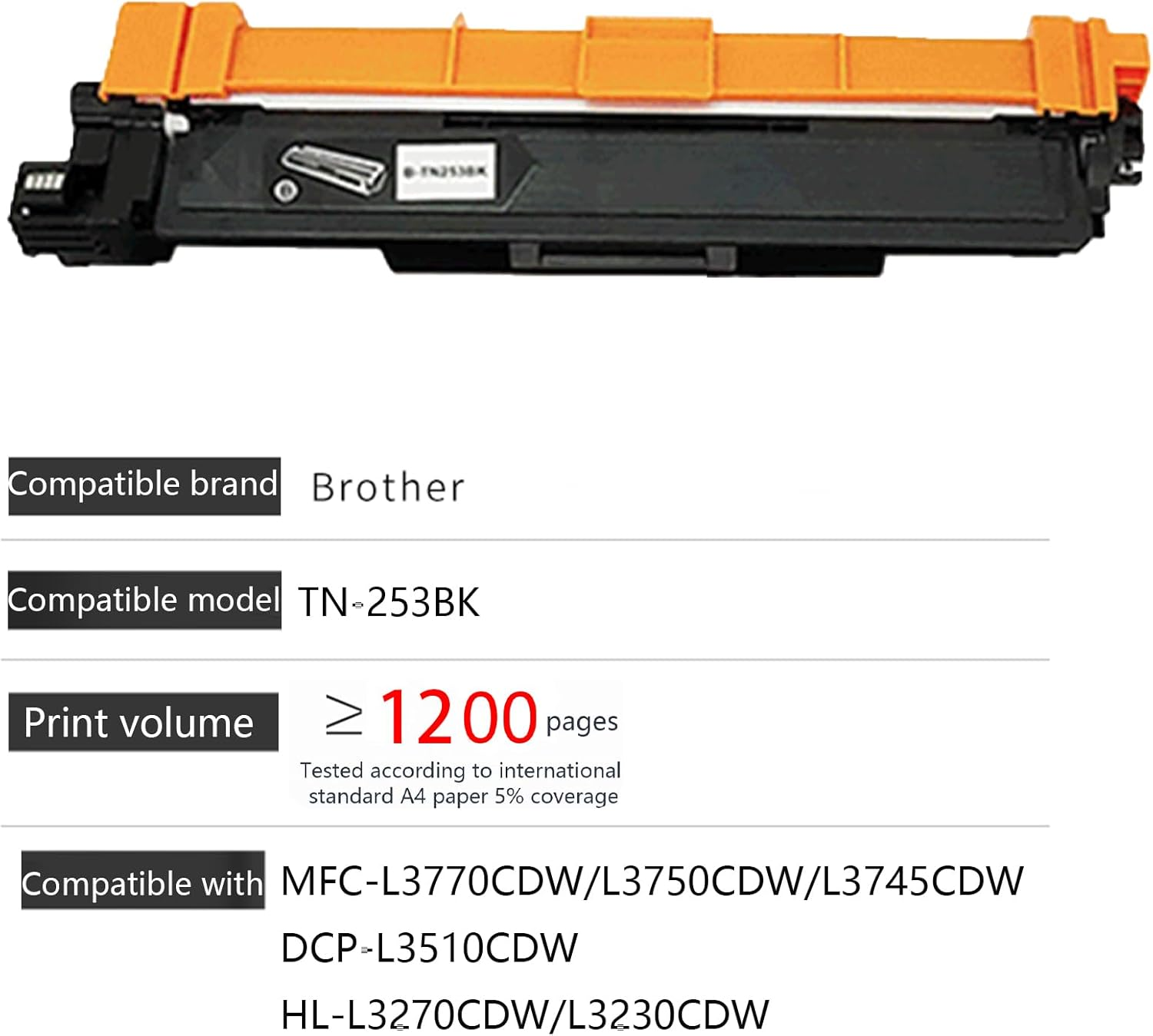 JOJOBE TN-253BK Compatible Toner Cartridge with Brother MFC-L3770CDW L3750CDW L3745CDW DCP-L3510CDW HL-L3270CDW L3230CDW , 2500 Pages per Cartridge Black image number 1