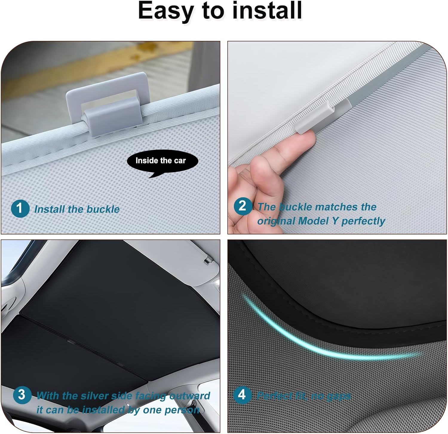 Tesla Model Y Sunshade Roof Cover,Accessories Fit 2025 2026 Tesla Juniper Sun Shade for Panoramic Glass Roof,Dual-Layer UV/IR Reflective Heat-Insulation Car Sunshade,2Pcs (Black)