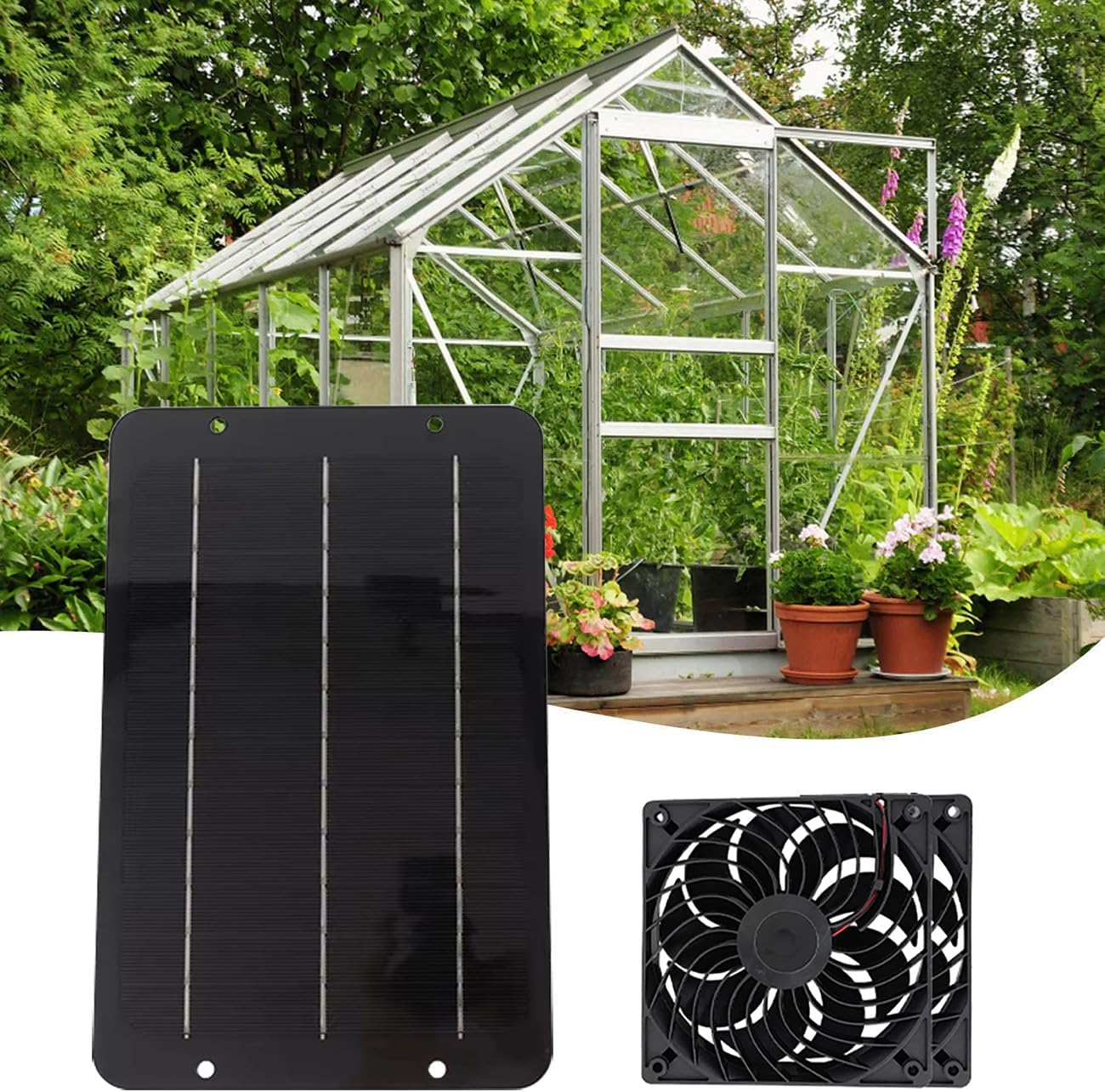 Chicken Coop Solar Fans Solar Powered Fan, 10W Solar Panel Waterproof with Dual Solar Exhaust Fan for Greenhouse, Shed, Chicken Coop, Pet Houses, Dog House, RV image number 5