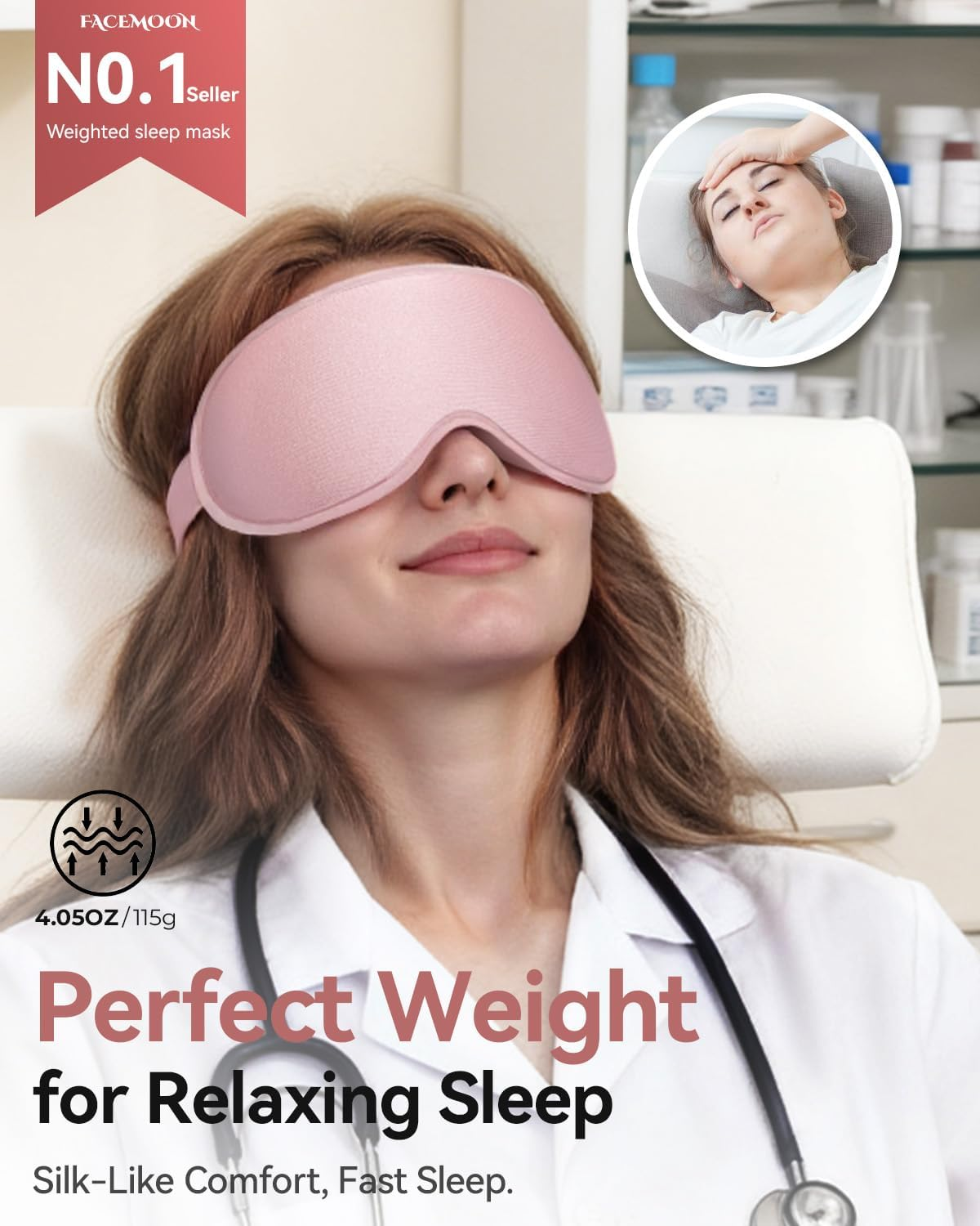 Sleep Mask for Women Men - 3D Contoured Cup, Weighted Sleep Mask, Light Blocking, FACEMOON Eye Mask for Sleeping, Soft Memory Foam, Night Shift Nurse, Travel, and Long Flight Essentials(Pink) - Pink image number 4