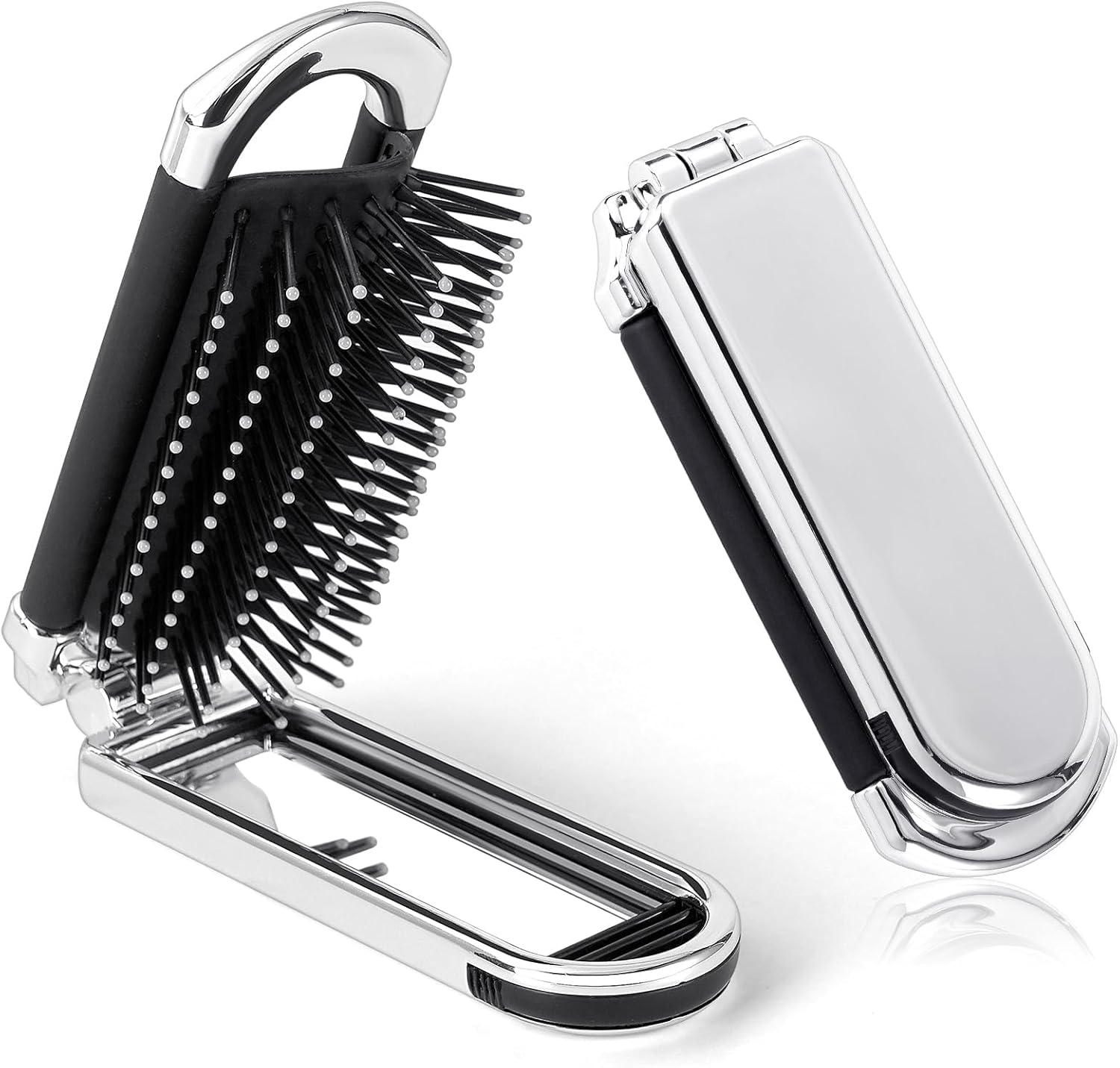 2 Pcs Folding Hair Brush with Mirror - Mini Travel Portable Pocket Size Comb with Soft Nylon Bristles, Collapsible Anti-Static Compact Styling Tool for Gym, Swimming image number 6